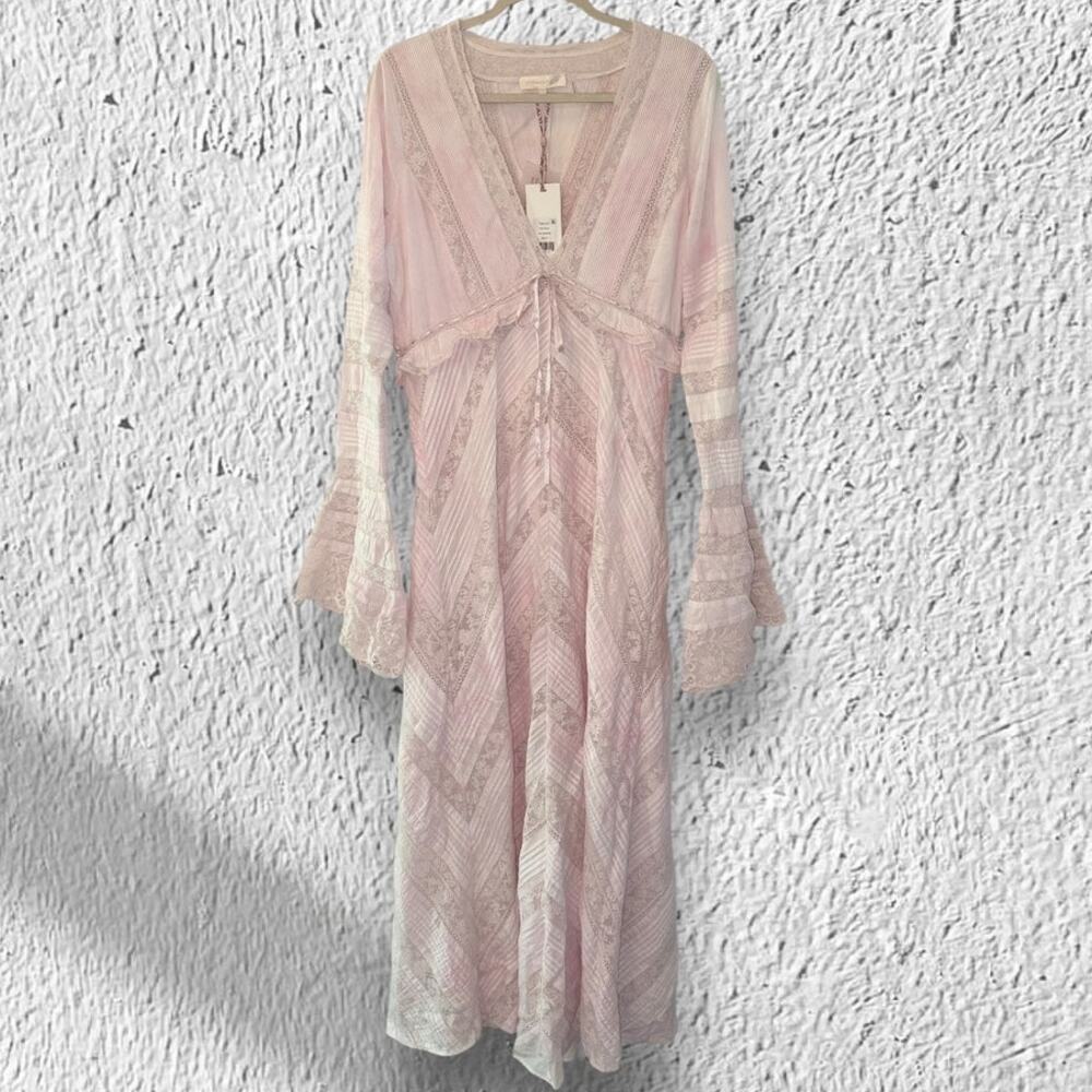 LoveShackFancy Blush Maxi Dress with Ruffle Sleeves